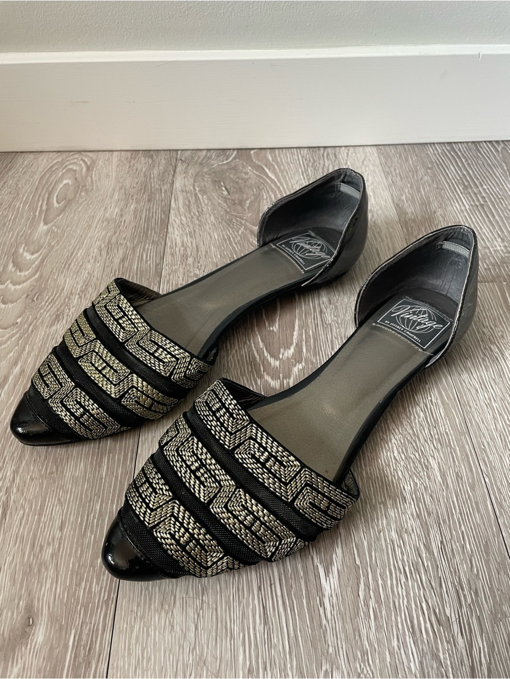 Vintage by Jeffrey Campbell Geometric Embroidered Flats Pointed Toe Metallic